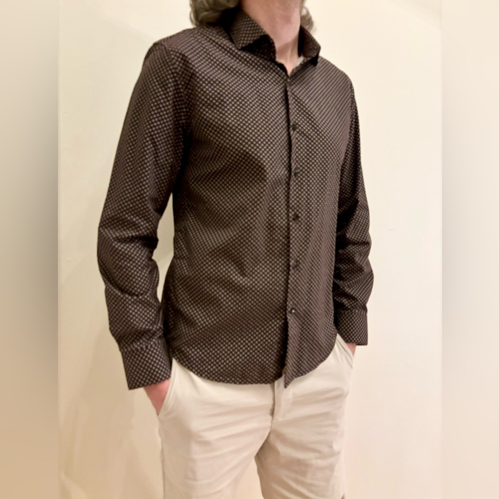 Men’s US medium Porter and Ash button down long sleeve brown and white pattern